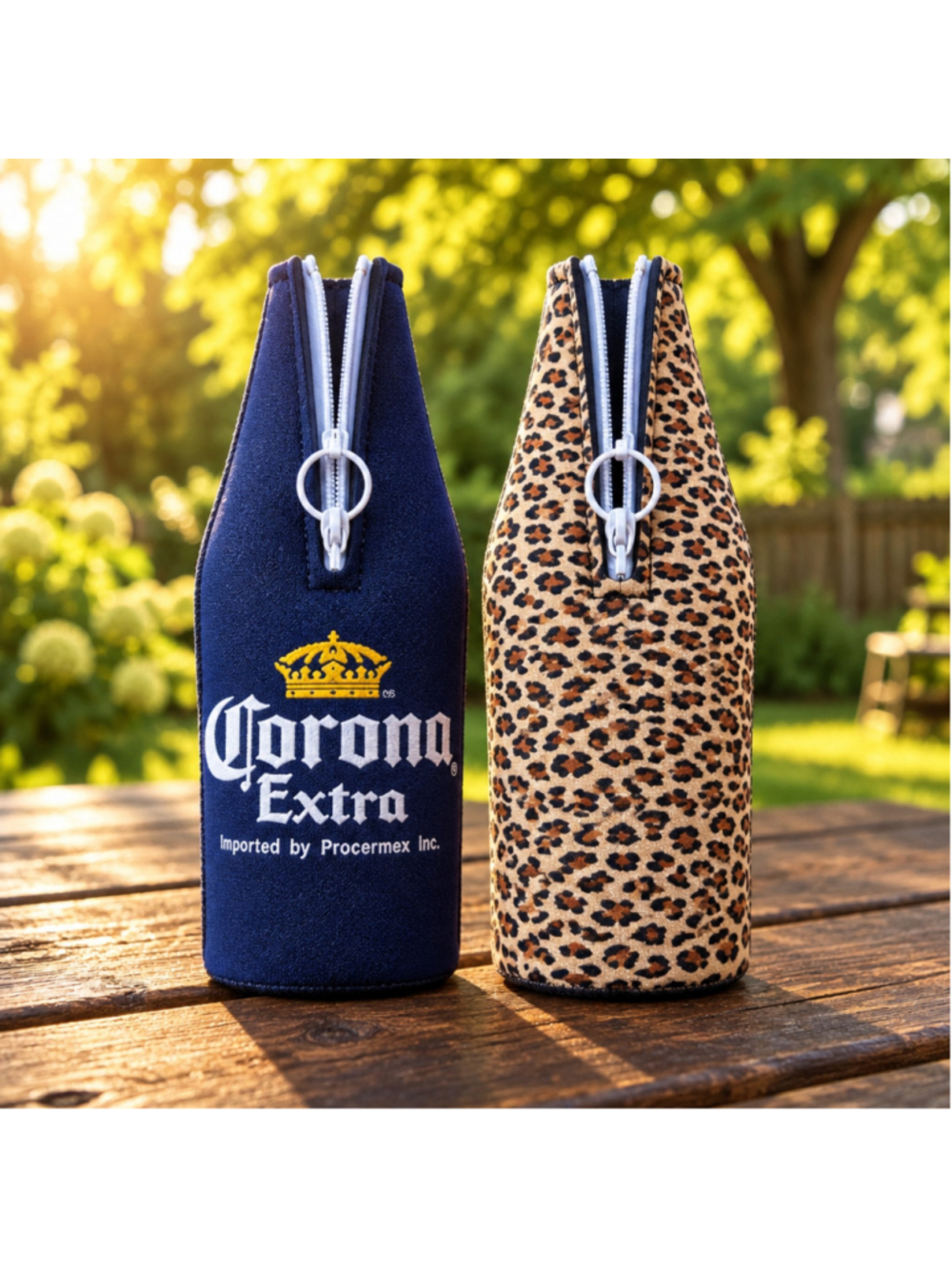 Unisex His & Hers Corona Bottle Koozie Set of two One Size Blue Leopard Print